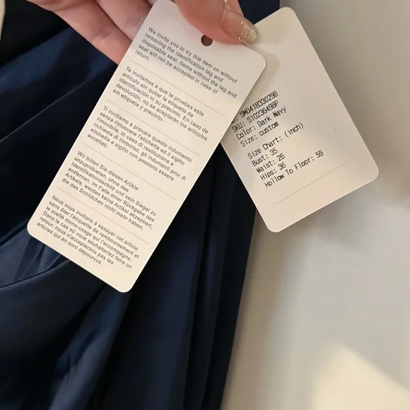 Dark blue satin formal dress with slit on side (size small) - Picture 4 of 5